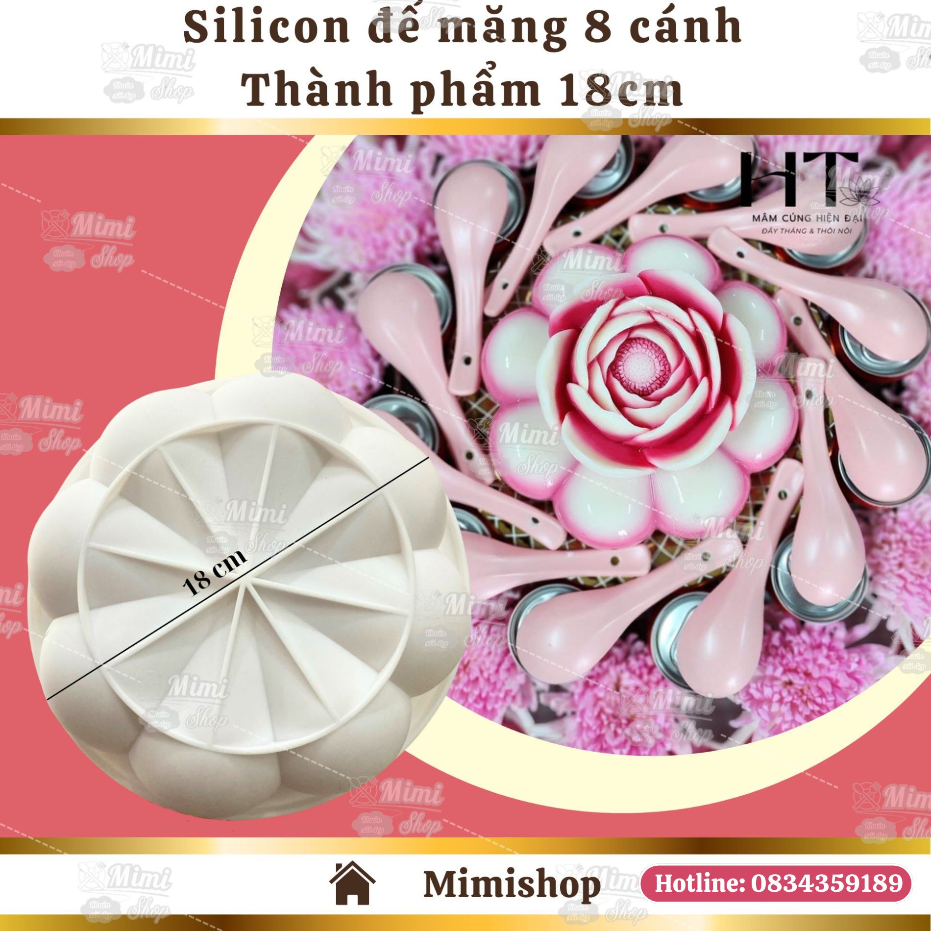 Khuôn silicon đế măng 8 cánh làm xôi, thạch, bánh bông lan